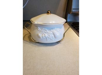 Small Covered Tureen With Metal Cage