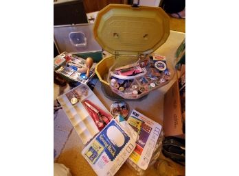 2 Sewing Boxes Full Of Notions, Scissors,  Patterns, Thread Etc