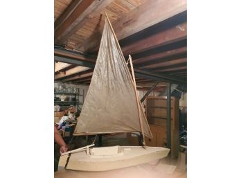 1940s Homemade Wooden Sailboat With Plastic Sail  - One Of A Kind