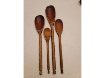 4 Wooden Spoons From 12' To 7'