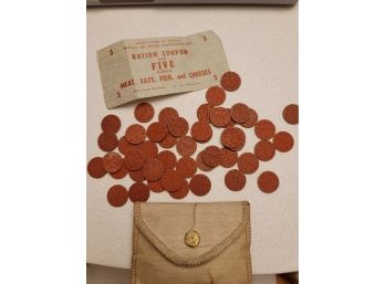 WW2 - OPA Red Point Rationing Tokens And 1 Five Point Coupon