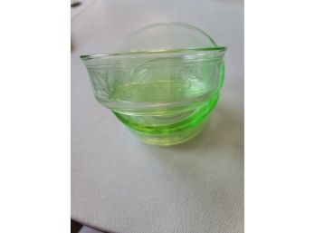 3 Green Depression Glass Clover Leaf Berry Bowls 4'