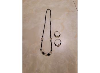 Black And Crystal Necklace And Earrings