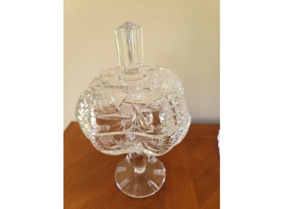 10' Tall Footed Covered Pressed Glass Candy Dish