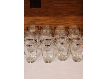 Set Of 12 Glasses With Silver Rim