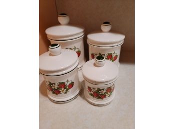 4 Pc Strawberry Themed Canister Set Nice Condition