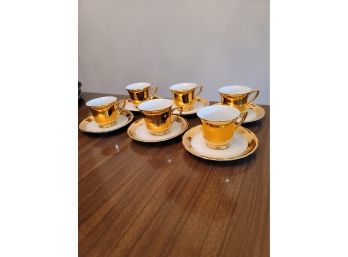 Carlsbad Gold Demitasse Cup & Saucers - 2 Cups Have Rim Chips