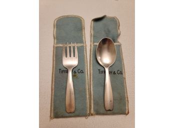 Vintage 1950s Tiffany Sterling Silver Cordis Baby Fork And Spoon