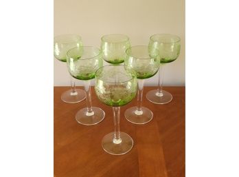 6 Green Bowl Clear Stem Wine Glasses