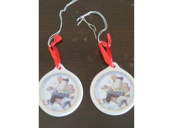 Pair Of Porcelain Norman Rockwell Ornaments  - Gramps At The Reins