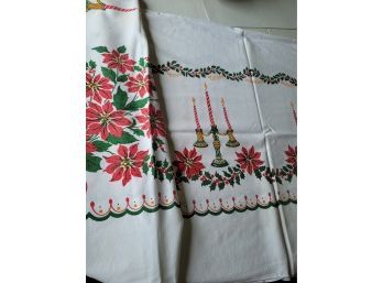 Vintage Christmas Table Cloth 77x50 Some Staining