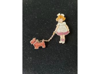 Vintage Enamel Pin Set - Girl And Her Dog