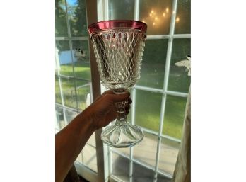 Huge 11' Cranberry Glass Rim Footed Bowl