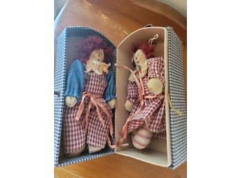 Raggedy Ann And Andy Dolls In Case 7' Tall