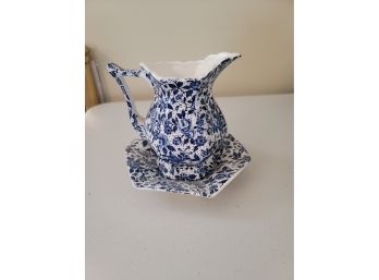 Pitcher And Bowl Blue And White 6' Tall