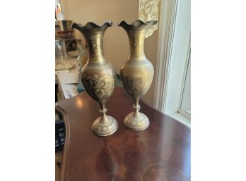 Pair Of Brass Vases 12' Tall