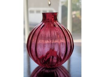 Red Pumpkin Shaped Vase 4' Small Chip On Lip