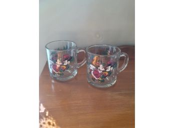 Glass Mickey And Minnie Mugs