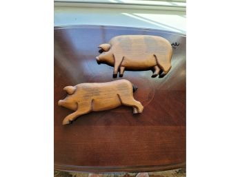 Pair Of Wooden Wall Pigs