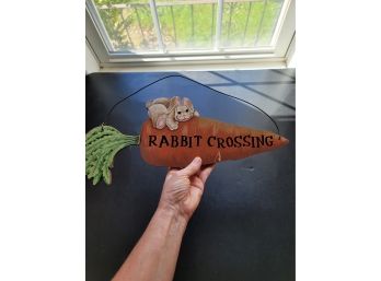Painted Wood Rabbit Crossing Sign