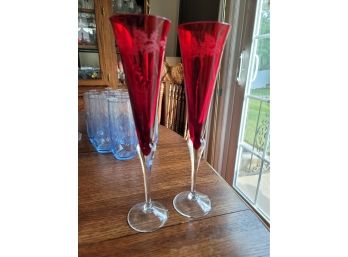 Red Champagne Flutes Set Of 2