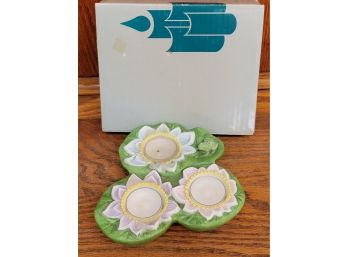 Party Lite 3 Votive Bisque Frog On Lily Pads