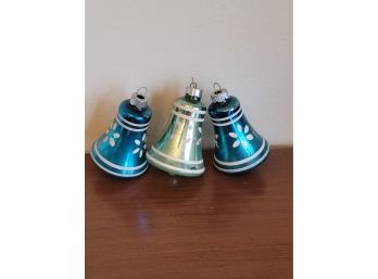3 Vintage Christmas Ornament Glass Bells