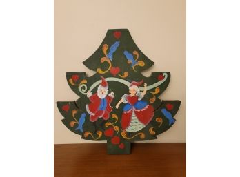Folk Art - Mr And Mrs Claus On A Tree - Wood Plaque
