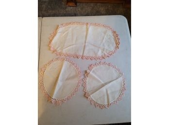 3 Pink And Cream Doilies