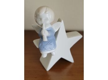 Seated Flute Playing Angel On A Star Votive Holder