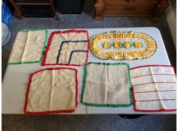 Assorted Crocheted Doilies/ Dish Towel 6 In All