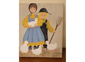 10' Folk Art Picture - Children With Ducks