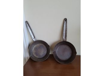 2 - Antique Sheet Metal Frying Pans - Campsite Cooking