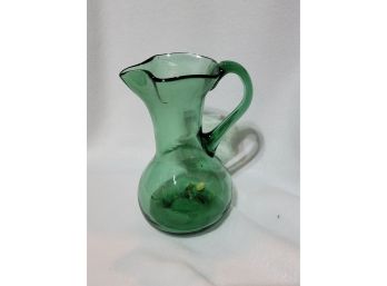 Blown Glass Pitcher With Air Bubbles Throughout