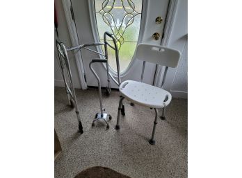 Walker, Shower Chair And Cane - M