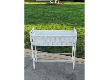 Antique Wicker Plant Stand With Metal Insert