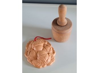 Wooden Butter Pat Press And Acorn Wall Hanging
