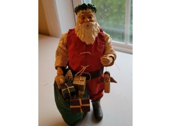 Clothtique Santa With Large Green Bag Of Toys