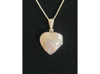 Sterling Silver 20' Box Chain With Puff Heart Locket 1.25' Tall