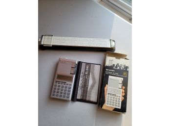 Slide Rule And Sharp EL-640 Synthesized Clock And Calculator