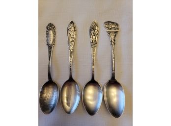 4 Antique Sterling Silver Destination Spoons