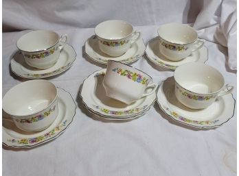 Lido Pattern By W. S. George - 6 Cups, 7 Saucers
