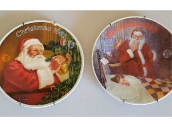 2 Santa Plates By Knowles With Wall Hangers