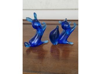 Blue Glass Squirrel Statues