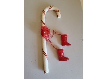 Vintage Candy Cane Decoration With 2 Rosbro Candy Container Santa Boots