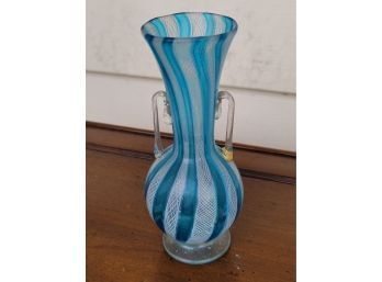 Blue Striped Glass Vase