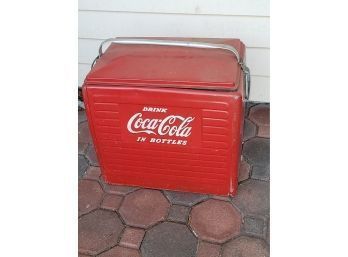 Vintage Coca Cola Cooler With Galvanized Shelf And Lining