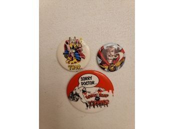 1985 Dr Who, Thor & Little Shop Of Horrors Pins