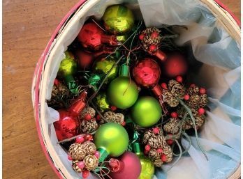 Christmas Drum Basket Full Of Small Ornaments