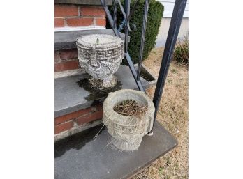2 Small Cement Planters - Front Steps Right Side